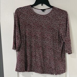 J. Jill Red and White Patterned 3/4 Sleeve Top Sz Large